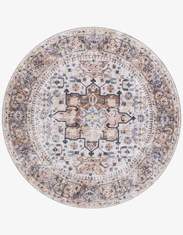 Ivory Almond Washable Yara Round Rug