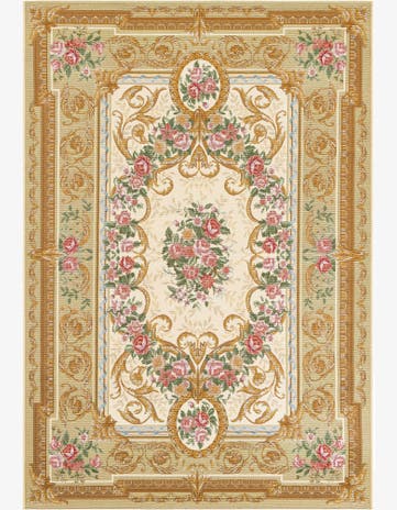 Ivory and Beige Easy-Clean Traditional Indoor / Outdoor Rug