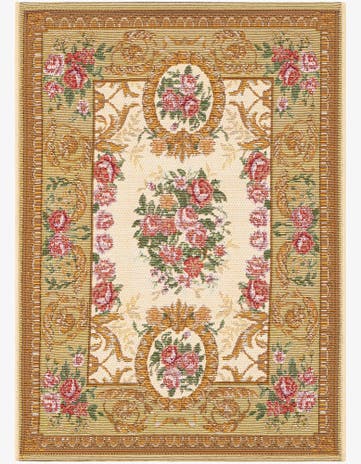 Ivory and Beige Easy-Clean Traditional Indoor / Outdoor Rug