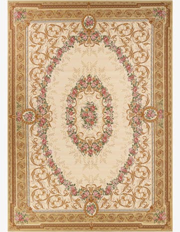 Ivory and Beige Easy-Clean Traditional Indoor / Outdoor Rug