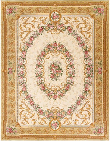 Ivory and Beige Easy-Clean Traditional Indoor / Outdoor Rug
