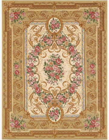 Ivory and Beige Easy-Clean Traditional Indoor / Outdoor Rug