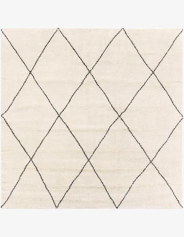 Ivory and Black Hand Knotted Safiya Moroccan Wool Square Rug