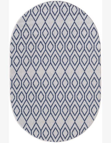 Ivory and Blue Easy-Clean Jill Zarin Indoor / Outdoor Oval Rug