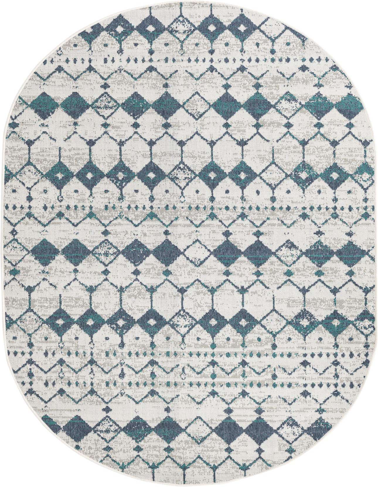 5' 3 x 8' Easy-Clean Trellis Indoor / Outdoor Oval Rug