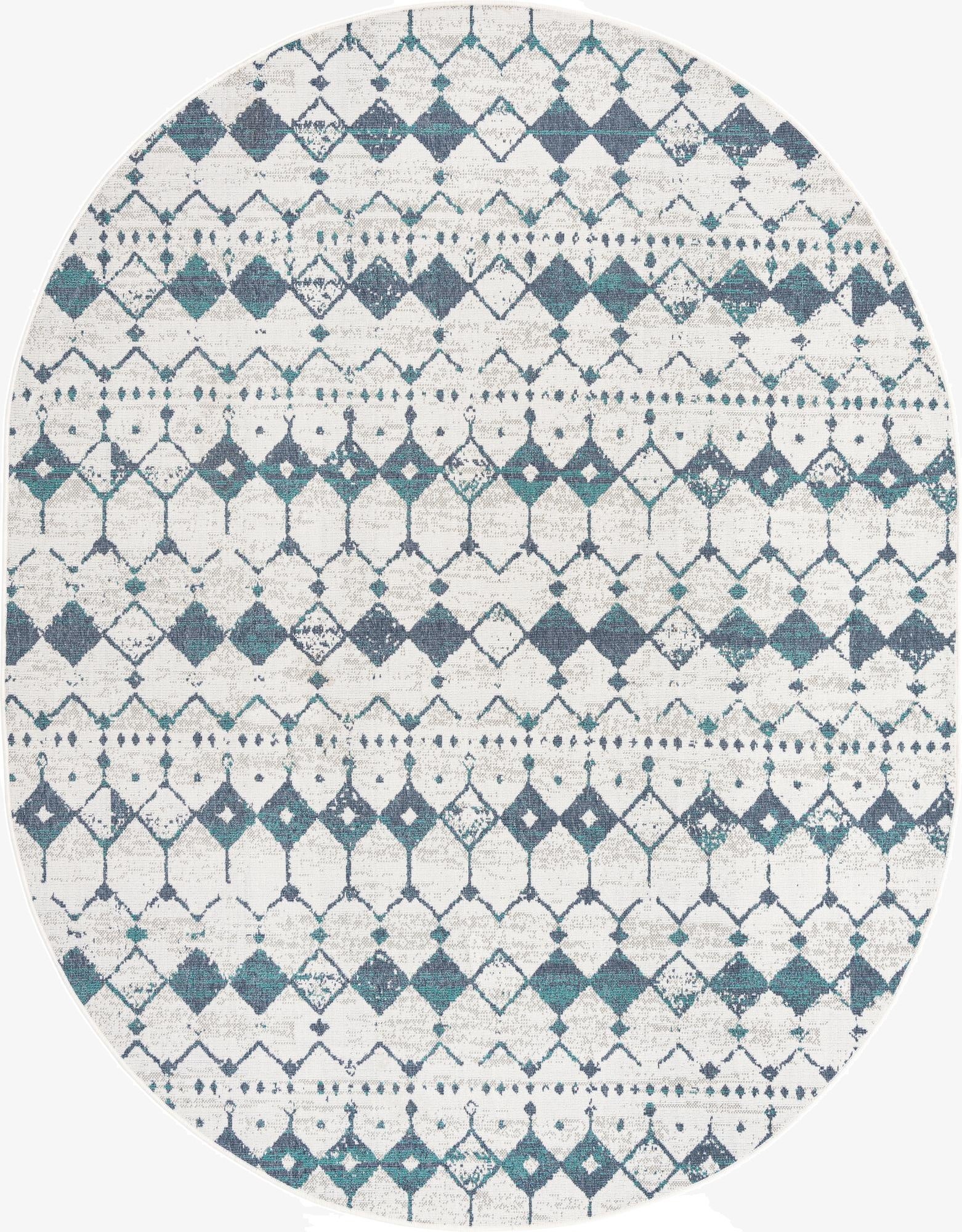 7' 10 x 10'  Washable Trellis Indoor / Outdoor Oval Rug