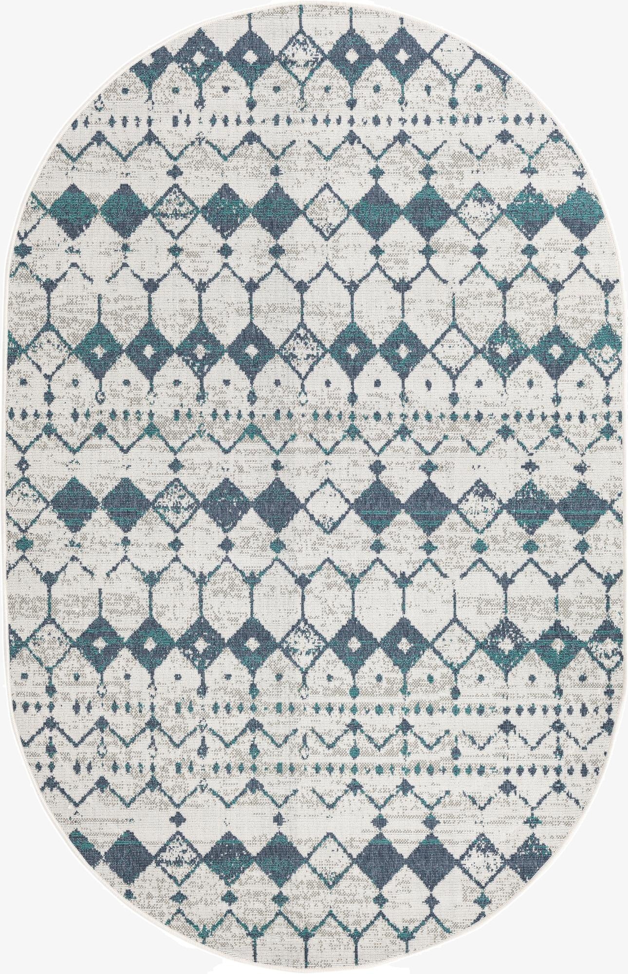 5' 3 x 8'  Washable Trellis Indoor / Outdoor Oval Rug