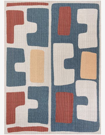 Ivory and Blue Easy-Clean Baja Indoor / Outdoor Rug