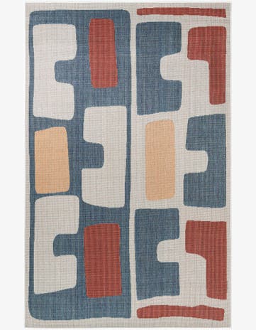 Ivory and Blue Easy-Clean Baja Indoor / Outdoor Rug