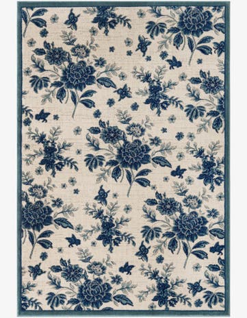 Ivory and Blue Blossom Rug