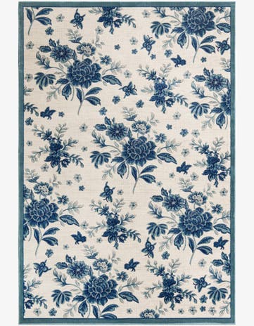 Ivory and Blue Blossom Rug