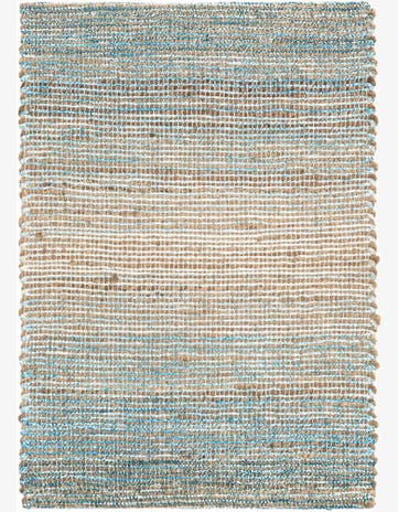 Ivory and Blue Hand Woven Chenille Jute Rug