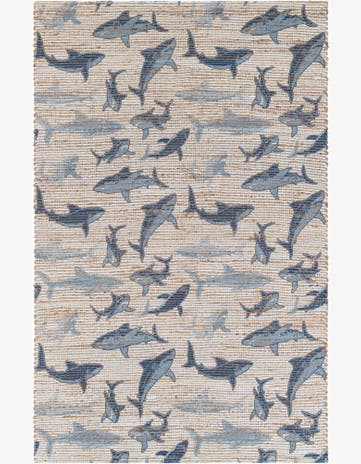 Ivory and Blue Hand Woven Chenille Jute Rug