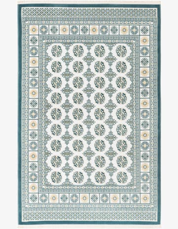 Ivory and Blue Nain Design Rug