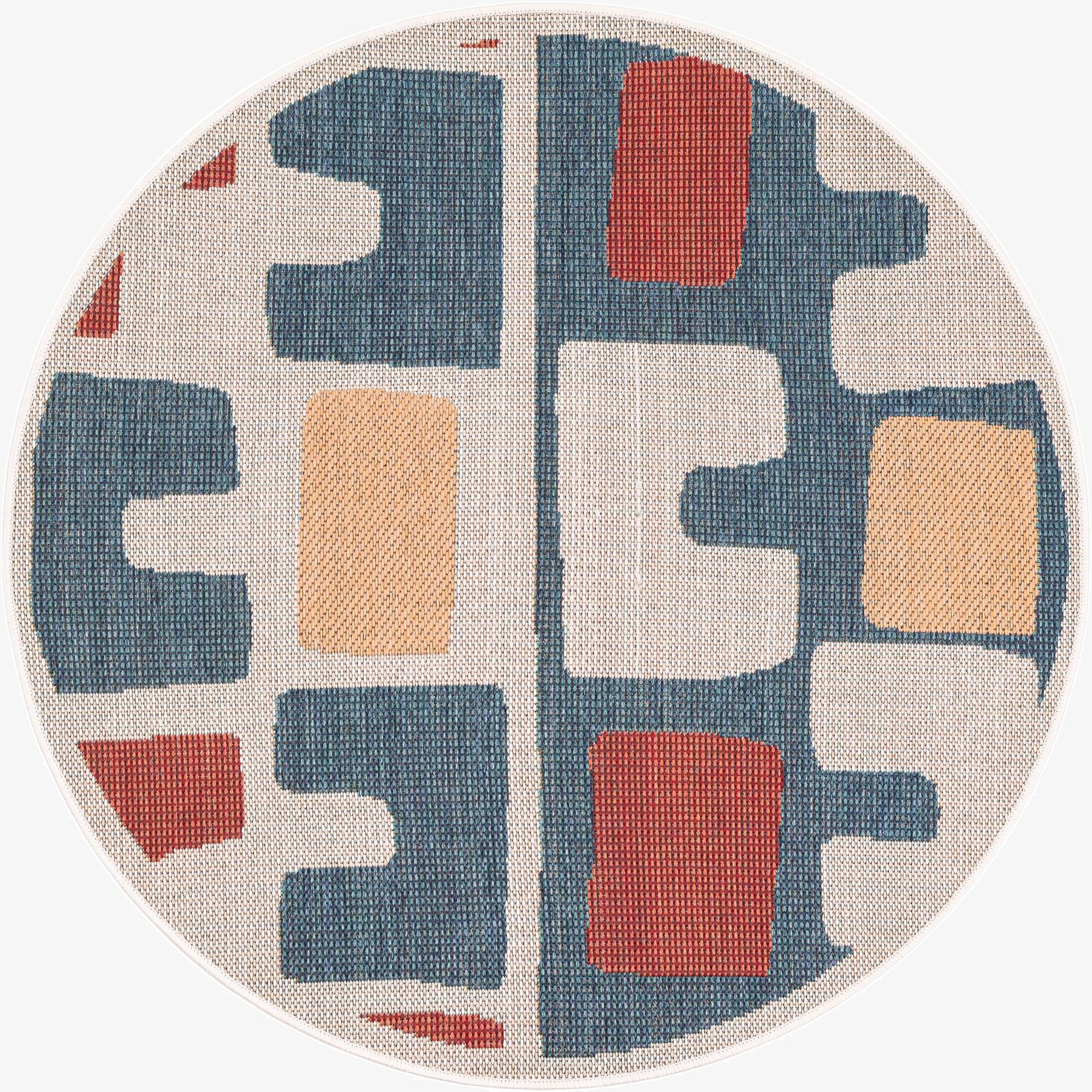 Primary image 4' 1 x 4' 1  Washable Baja Indoor / Outdoor Round Rug