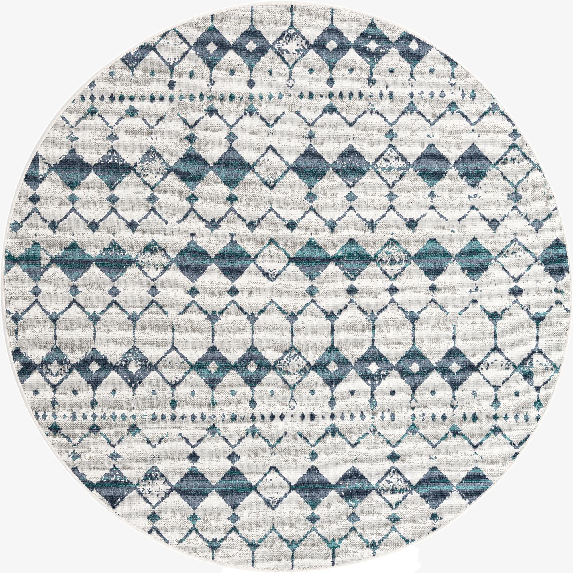 7' x 7' Washable Lattice Indoor / Outdoor Round Rug