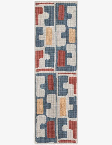 Ivory and Blue Easy-Clean Baja Indoor / Outdoor Runner Rug