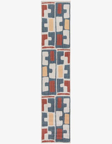 Ivory and Blue Easy-Clean Baja Indoor / Outdoor Runner Rug