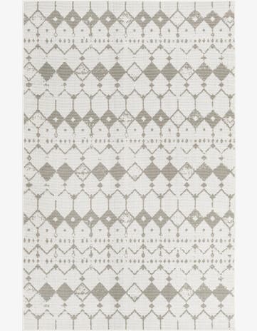 Ivory and Gray Easy-Clean Lattice Indoor / Outdoor Rug