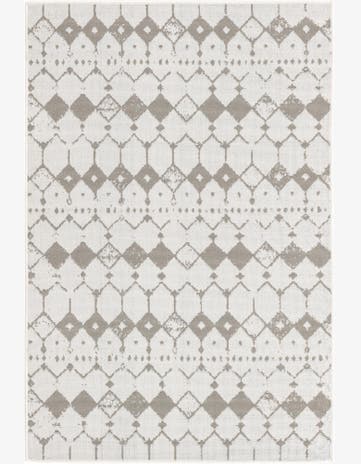 Ivory and Gray Easy-Clean Lattice Indoor / Outdoor Rug
