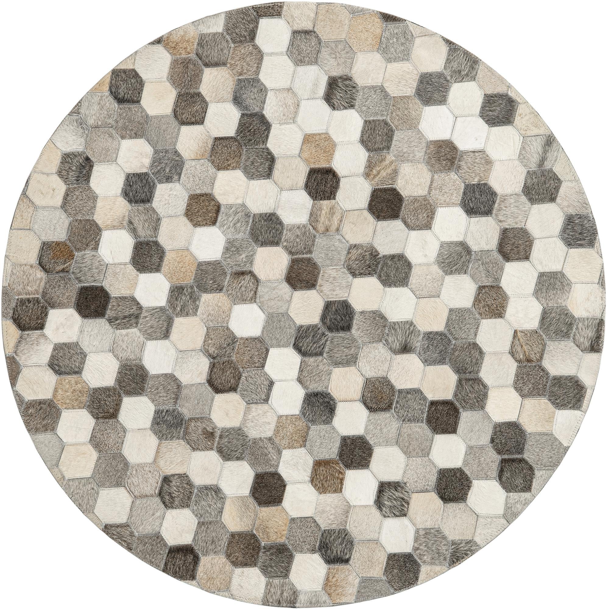 4' 1 x 4' 1 Cowhide Leather Round Rug