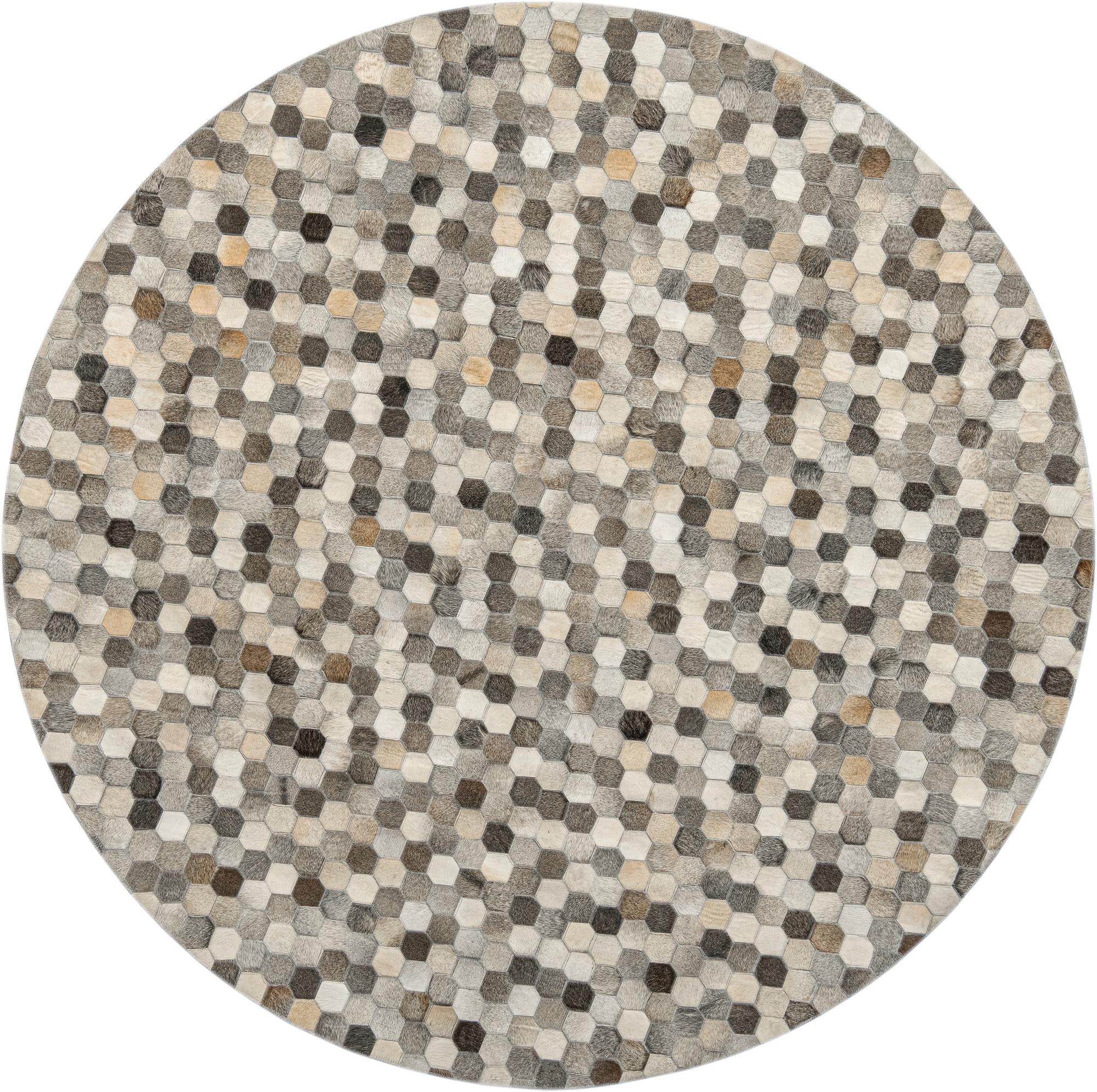 7' 10 x 7' 10 Cowhide Leather Round Rug