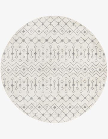 Ivory and Gray Moroccan Trellis Round Rug