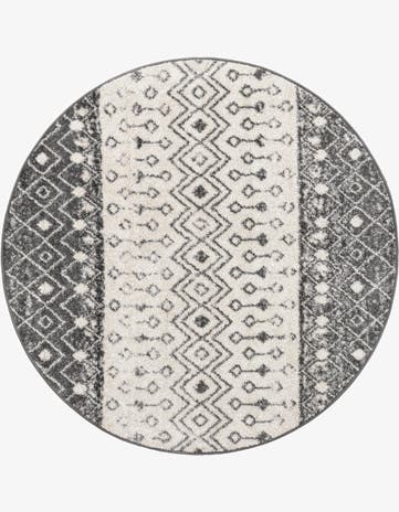 Ivory and Gray Moroccan Trellis Round Rug