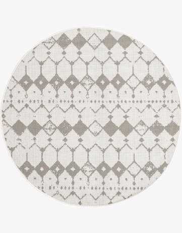 Ivory and Gray Easy-Clean Lattice Indoor / Outdoor Round Rug