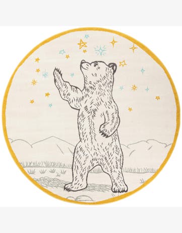Ivory and Gray Bear Whimsy Kids Round Rug