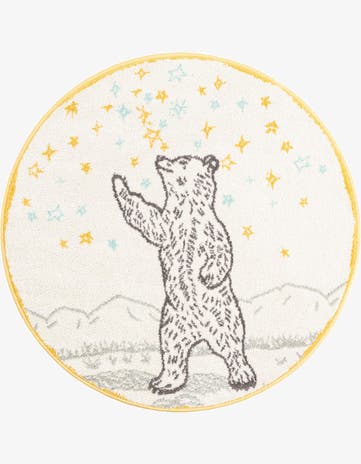 Ivory and Gray Bear Whimsy Kids Round Rug