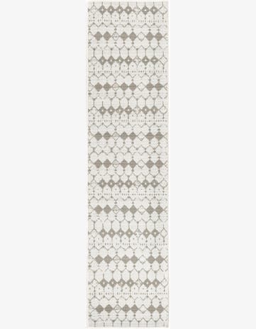 Ivory and Gray Easy-Clean Lattice Indoor / Outdoor Runner Rug