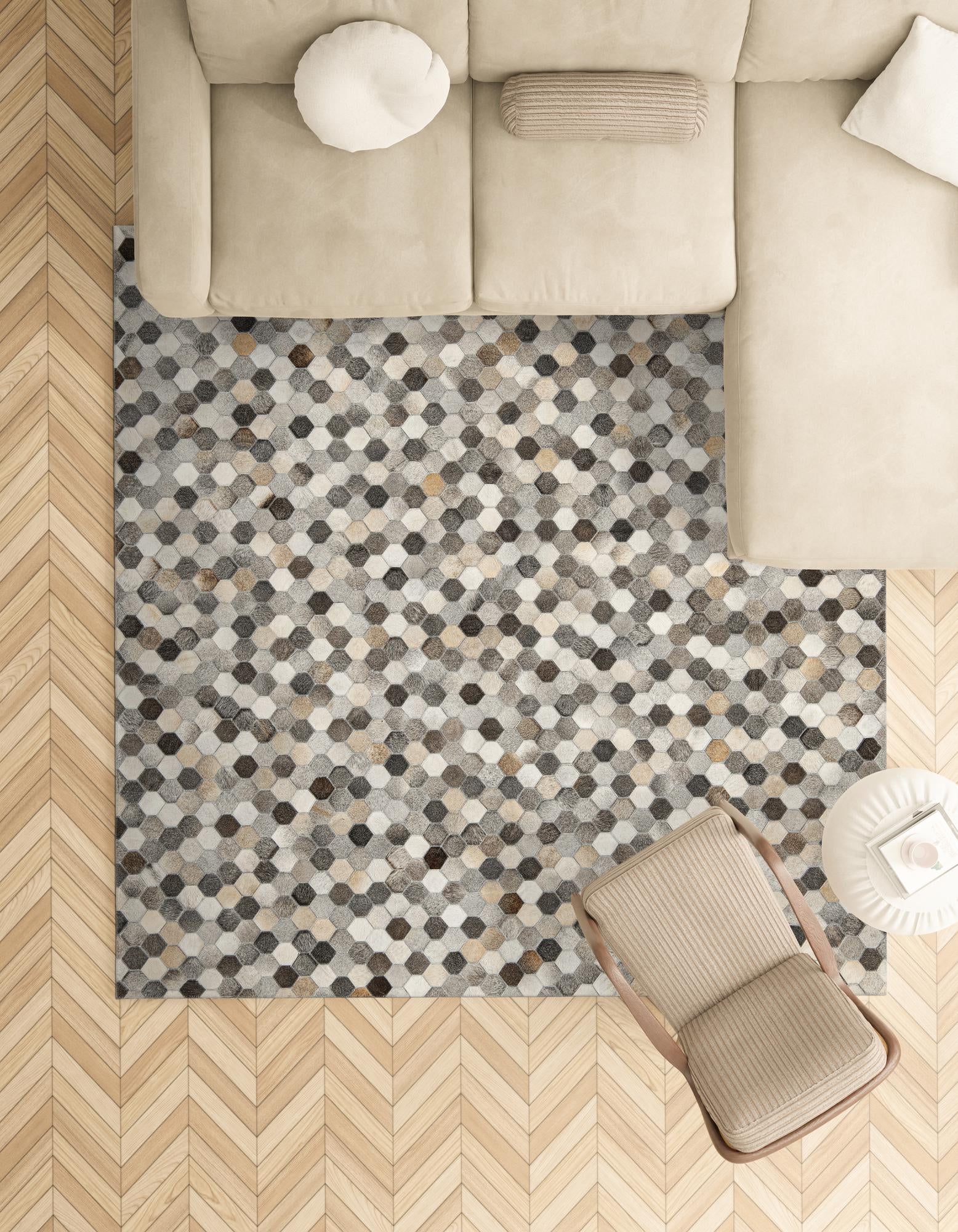 7' 10 x 7' 10 Cowhide Leather Square Rug