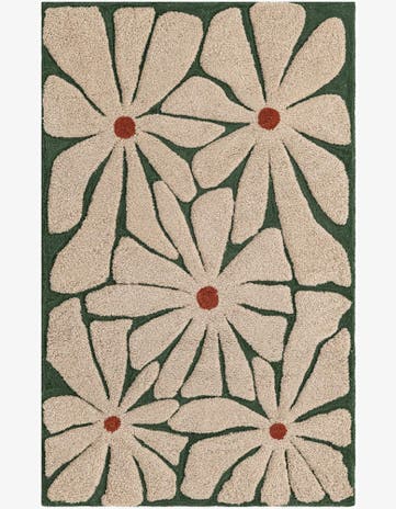 Ivory and Green Handtufted Wool Rug