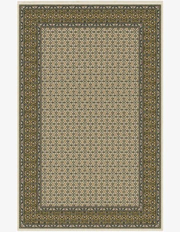 Ivory and Green Nain Design Rug