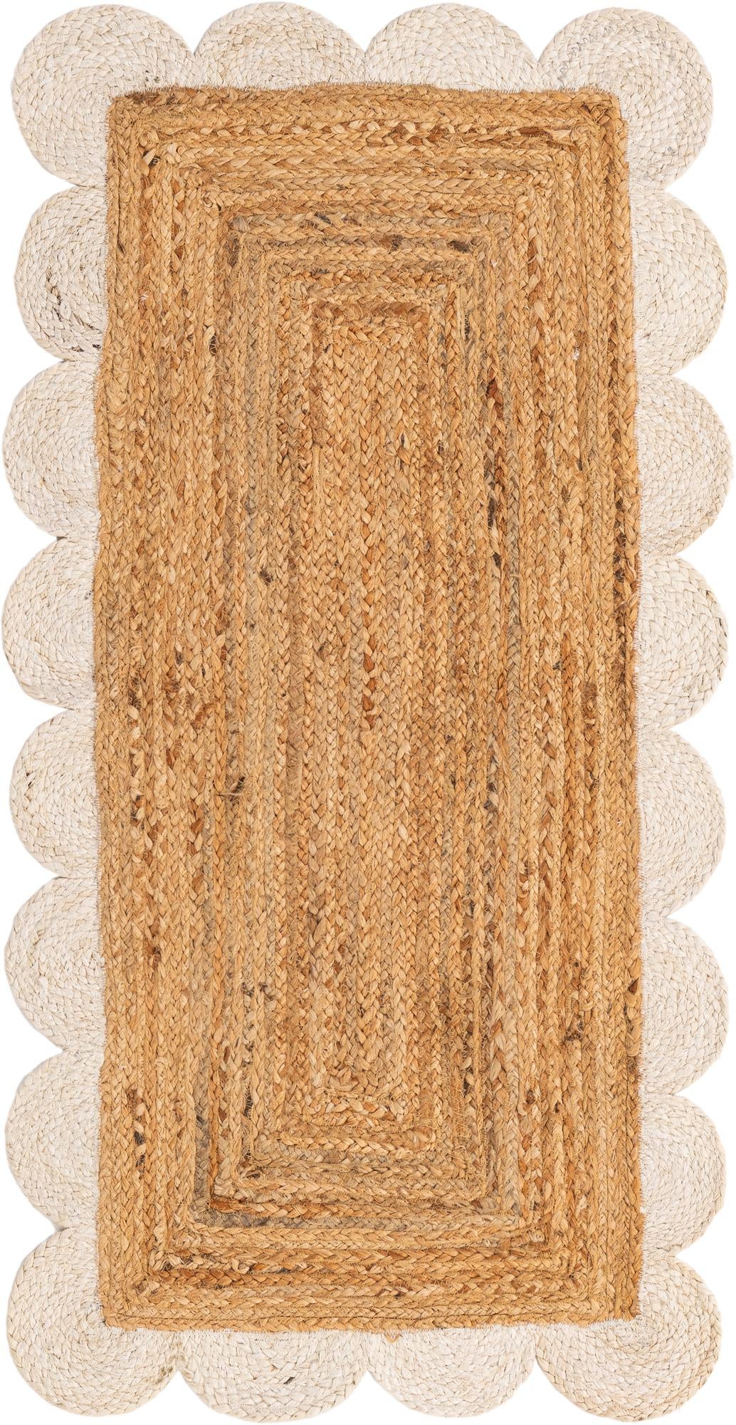 2' x 4' 1 Handmade Scallop Braided Jute Runner Rug