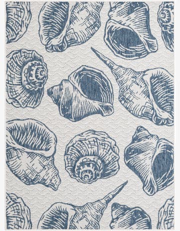 Ivory and Navy Blue Easy-Clean Coastal Indoor / Outdoor Rug