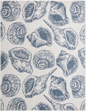 Ivory and Navy Blue Easy-Clean Coastal Indoor / Outdoor Rug