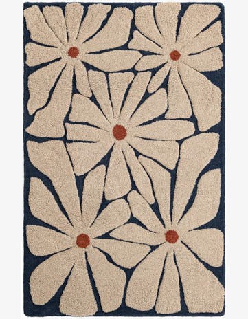 Ivory and Navy Handtufted Wool Rug