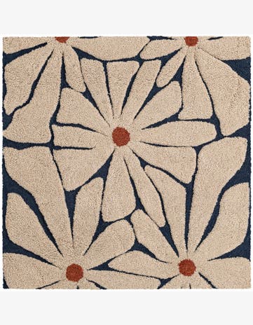Ivory and Navy Handtufted Wool Square Rug
