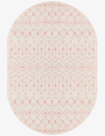 Ivory and Pink Moroccan Trellis Oval Rug