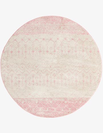 Ivory and Pink Moroccan Trellis Round Rug