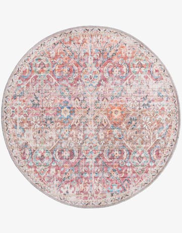 Ivory and Pink Washable Nostalgia Round Rug