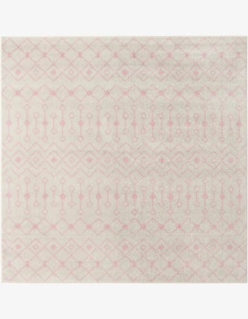 Ivory and Pink Moroccan Trellis Square Rug