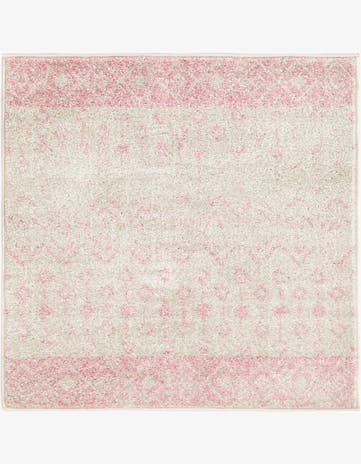 Ivory and Pink Moroccan Trellis Square Rug