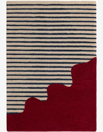 Ivory and Red Handtufted Wool Rug