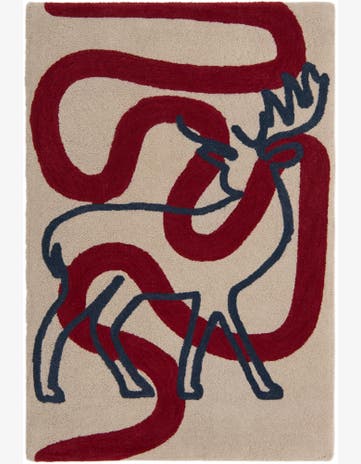 Ivory and Red Handtufted Wool Rug