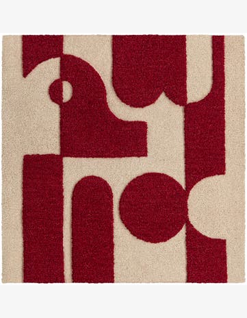 Ivory and Red Handtufted Wool Square Rug