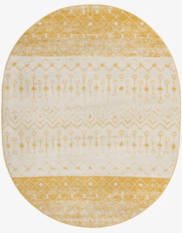 Ivory and Yellow Moroccan Trellis Oval Rug