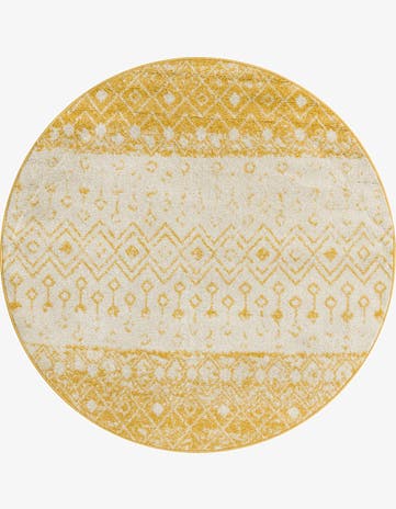 Ivory and Yellow Moroccan Trellis Round Rug